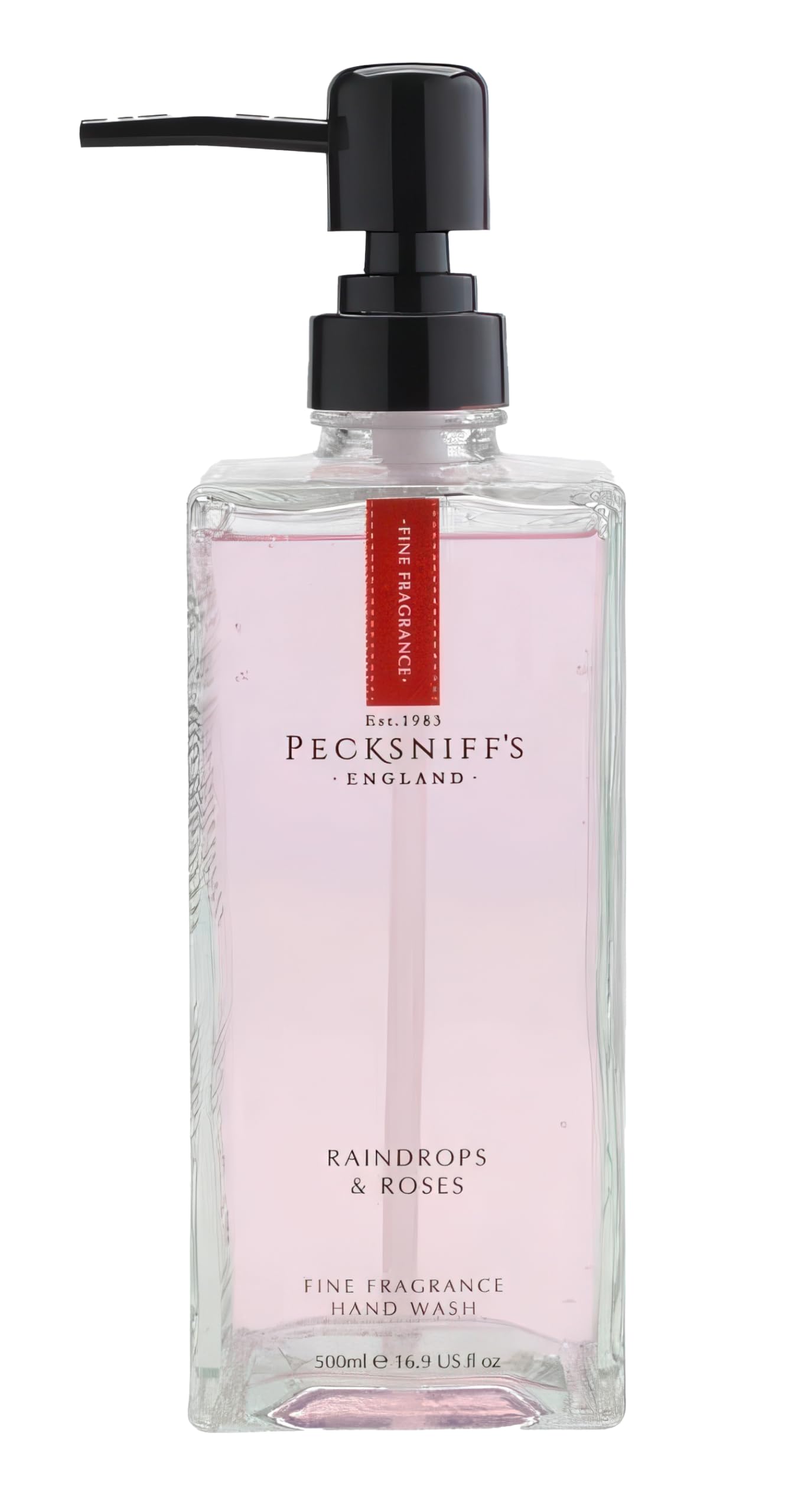 Pecksniff's Moisturizing Hand Wash - Vitamin B Enriched, Natural & Gentle Cleanser, Luxurious Hand Wash 500ml/16.9 fl oz (Glass, Raindrops & Roses)