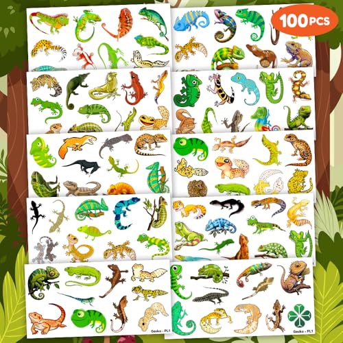 100 PCS Gecko Lizard Temporary Tattoos for Kids