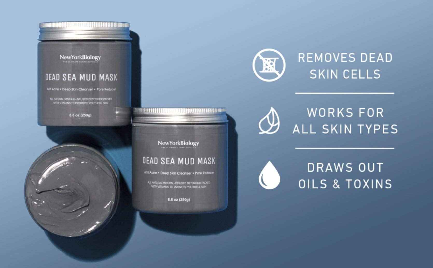 New York Biology Dead Sea Mud Mask for Face and Body with Aloe Vera Gel for Skin, Face and Hair - Spa Quality Pore Reducer for Acne, Blackheads and Oily Skin