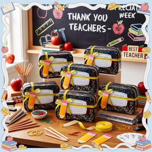 Clear Cosmetic Bag Gift Set 12 Pouches with Pen Cards, Ribbon – Teacher Appreciation Bulk