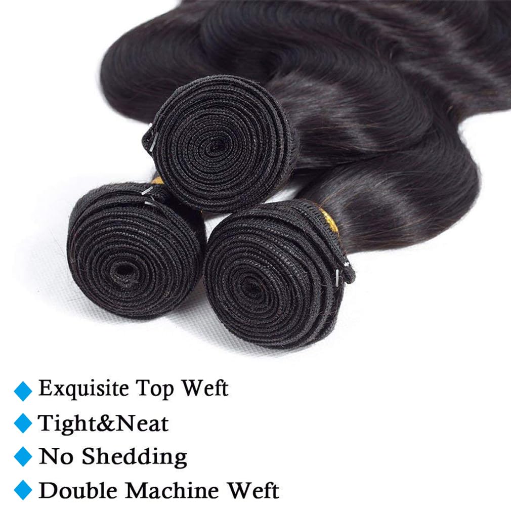 Cirvty 12A Human Hair Bundles Brazilian Body Wave Hair Bundles 20 22 24 Inch 100% Unprocessed Virgin Weave 3 Bundles Human Hair Body Wave Deals Natural Black