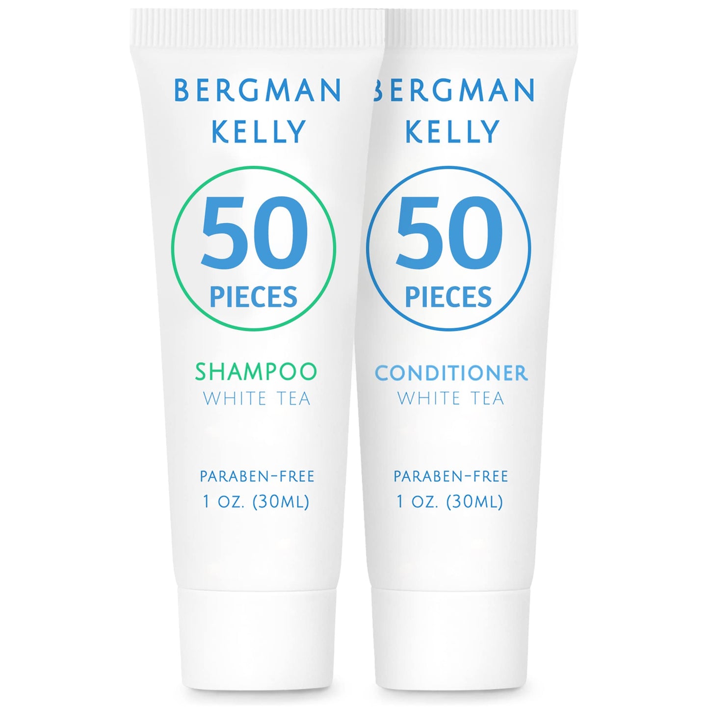 Bergman Kelly - Travel Shampoo and Conditioner Set - 1 fl oz, 100 Pieces, White Tea - Delight Your Guests with Revitalizing and Refreshing Hotel Toiletries and Guest Hospitality in Bulk