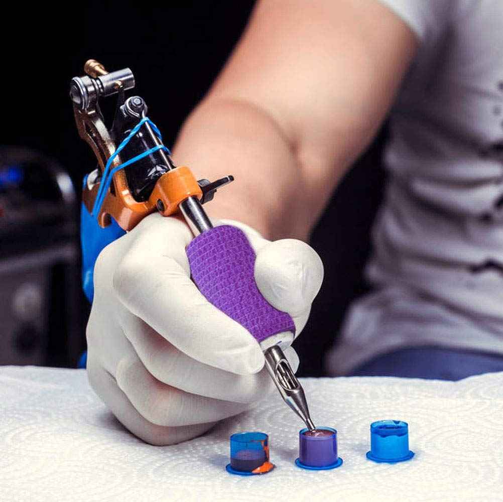 VideoPUP 24PCS Tattoo Grip Cover Wrap,Phosphor Pink&Purple Disposable Cohesive Tattoo Grip Cover Elastic Bandage Handle Grip Tube for Tattoo Machine Tattoo Grip Accessories