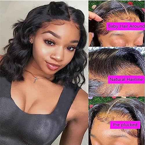 Short Bob Wig Human Hair 13X4 Lace Front Wig Natural Color, 14 Inch