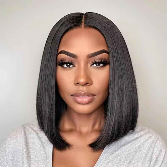 Bob Wig Human Hair Closure Wigs Human Hair Bob Wig Wear and Go Glueless Wig 10 Inch HD Lace Closure Short Wigs for Women 180 Density 18A Grade Raw Hair Triple Lifespan than Regular Virgin Hair