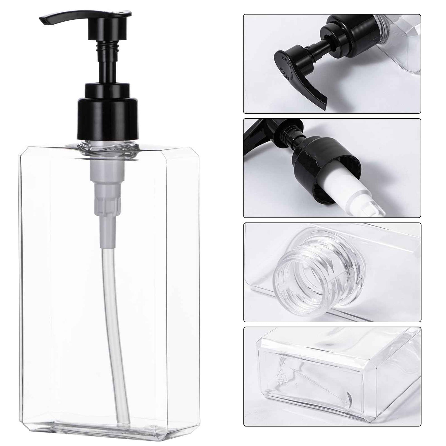 Yebeauty Pump Bottle Dispenser, 10oz 300ml Empty Plastic Shampoo Pump Bottles Shower Soap Dispenser Refillable Liquid Containers for Conditioner Body Wash, Bathroom Kitchen, 2 Pack Clear