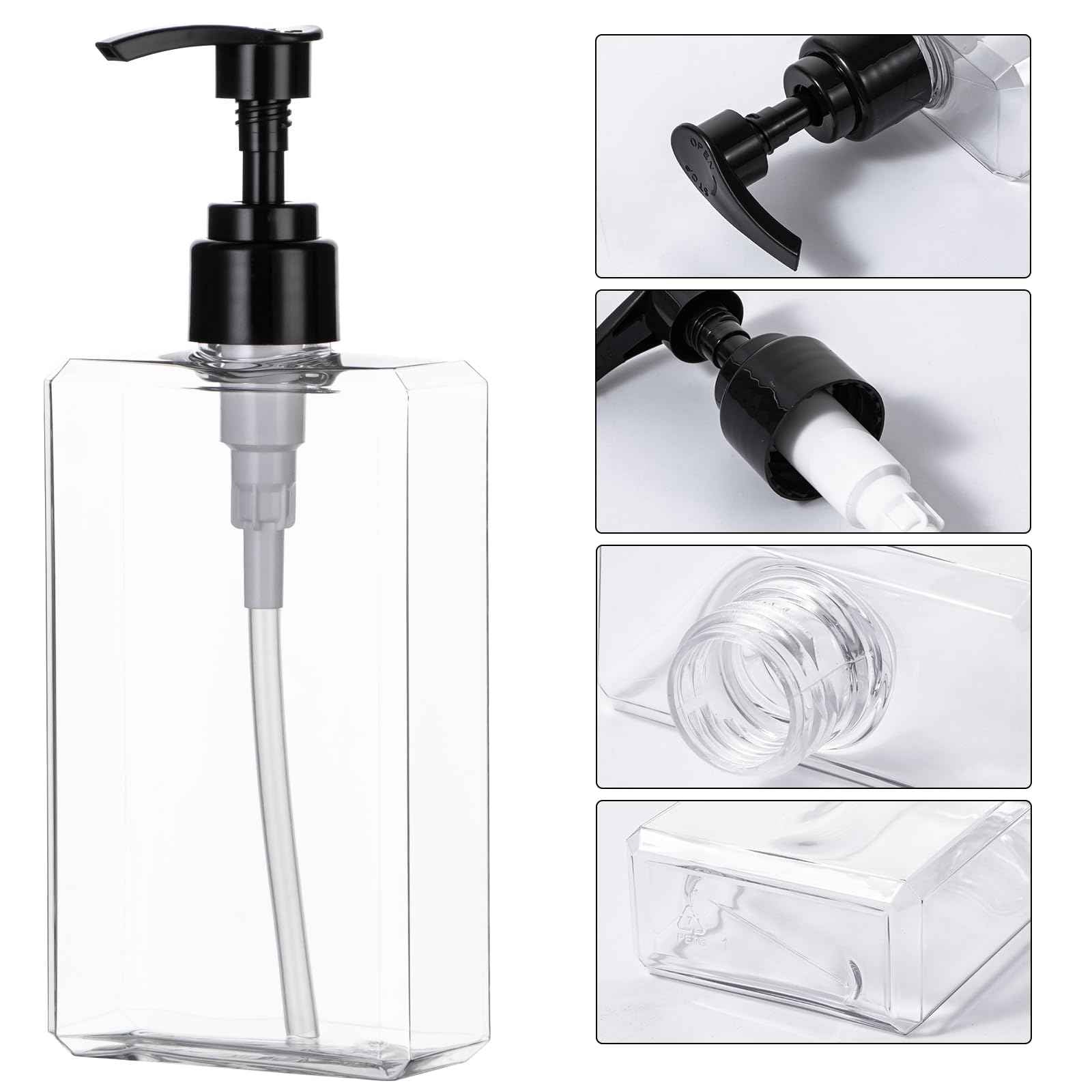 Yebeauty Pump Bottle Dispenser, 10oz 300ml Empty Plastic Shampoo Pump Bottles Shower Soap Dispenser Refillable Liquid Containers for Conditioner Body Wash, Bathroom Kitchen, 2 Pack Clear