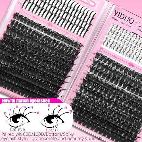 Volume Lash Clusters Kit with Spikes+Bottom Clusters Eyelash Extensions with Lash Bond and Seal 80D 100D Thick Manga Spiky Lash Extension 540Pcs 10-18mm Wispy D Curl Individual False Eyelashes