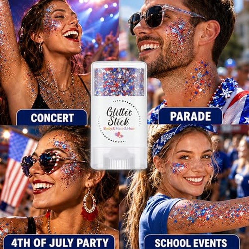 Patriotic Glitter Sticks - Red White Blue Makeup (2PCS)