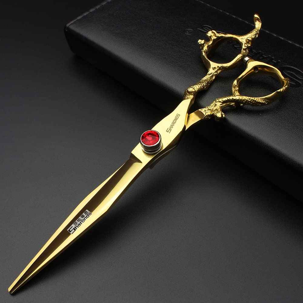 6 inch /7 inch salon professional salon scissors salon hairdresser hair cutting hairstyle pruning tools Japan 440c high hardness stainless steel golden (Gold)