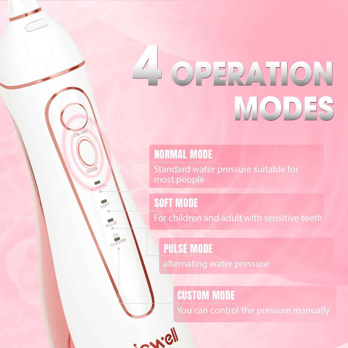 Water Dental Flosser Cordless for Teeth - Nicwell 4 Modes Dental Oral Irrigator, Portable and Rechargeable IPX7 Waterproof Powerful Battery Life Water Teeth Cleaner Picks for Home Travel