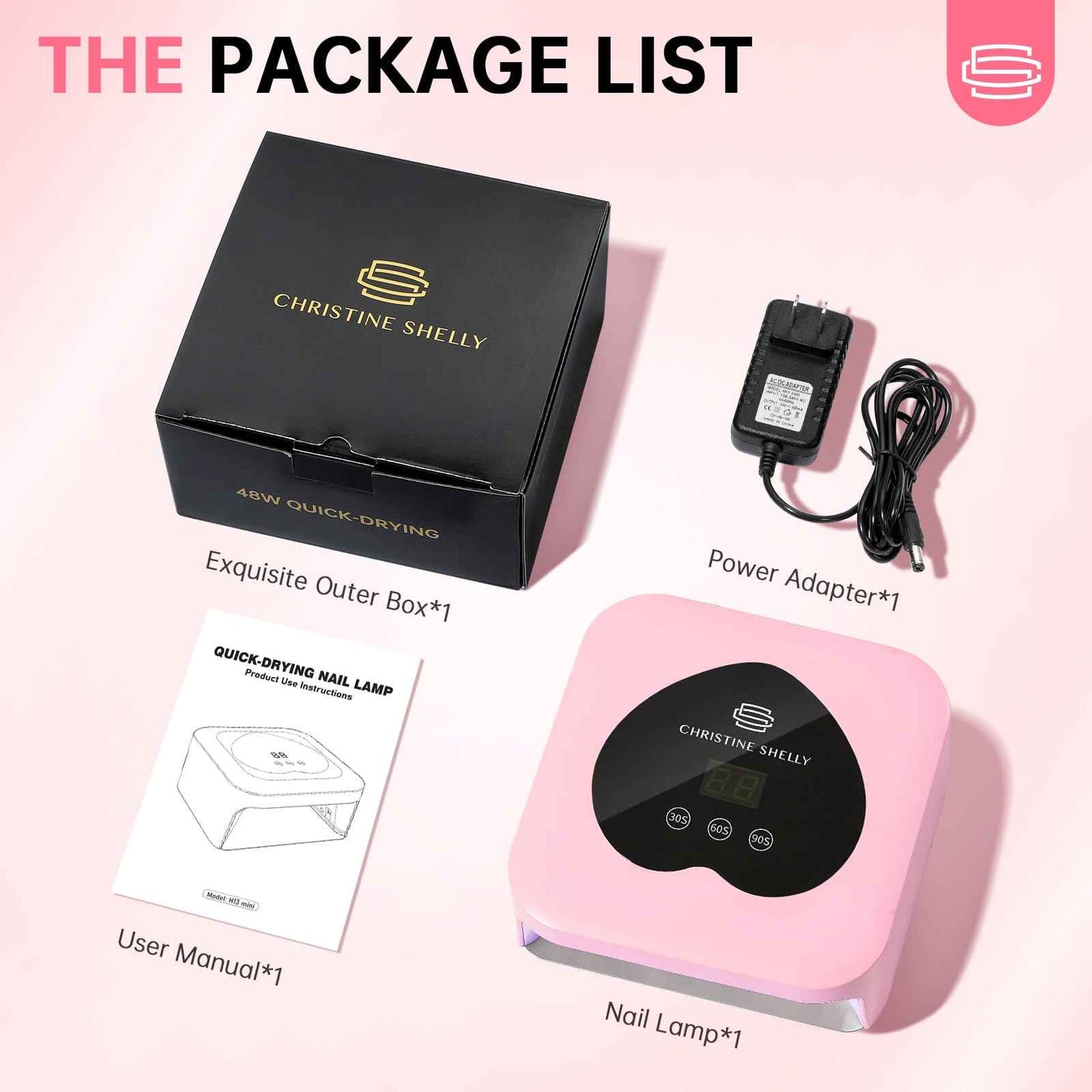 UV Nail Lamp, CHRISTINE SHELLY UV Light for Gel Nails, 48W Plug-in Mini Nail Lamp Nail Dryer with Touch Control Auto Sensor and 3 Timer Settings Nail Light Curing Lamp, Home Salon Nail Art Tools,Pink