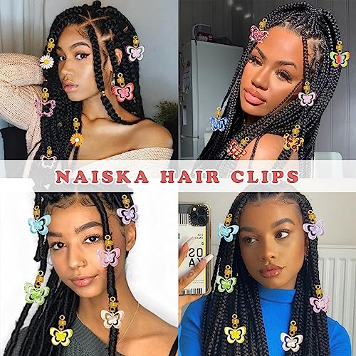 NAISKA Colorful Butterfly Jewelry for Hair Braid Clips Daisy Braid Dreadlocks Charms Accessories Spring Braid Pendant Hair Cuffs Loc Braid Hair Jewelry for Women and Girls (6PCS)