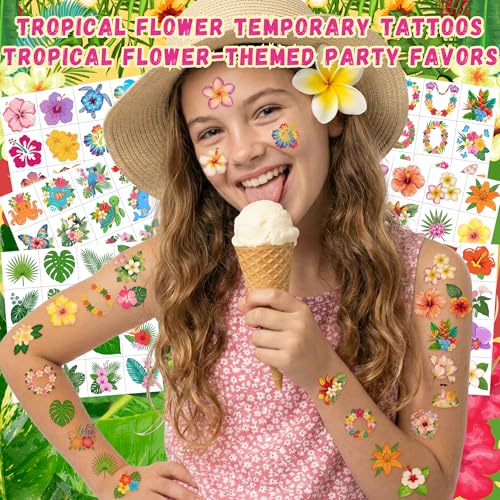 96 Tropical Flower Temporary Tattoos - Hibiscus Party Favors