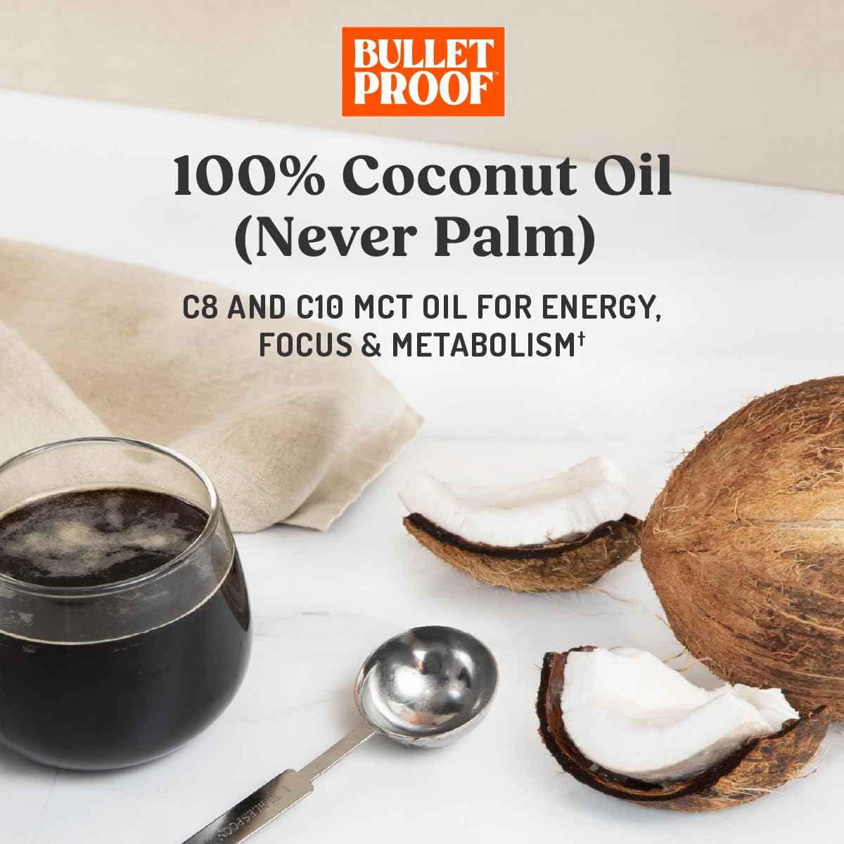 Bulletproof MCT Oil Made with C10 and C8 Oil, 32 Ounces, Keto Supplement for Sustained Energy, Brain and Body Fuel, Add to Coffee and Smoothies