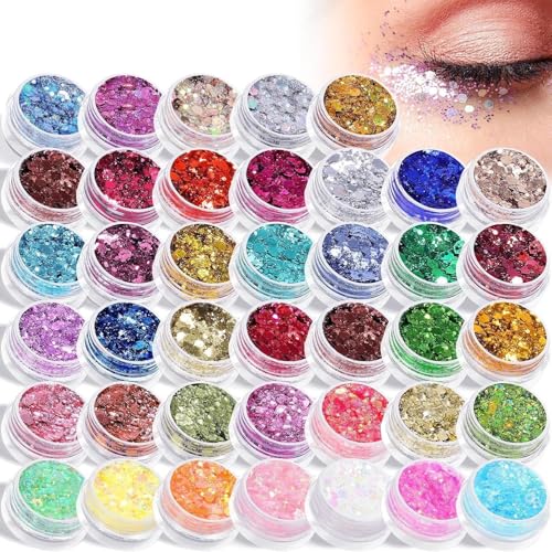 40-Color Body Glitter Set with Glow-in-Dark & Patriotic Shades