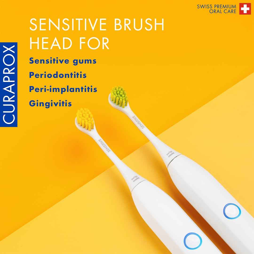 Curaprox Hydrosonic Brush Heads Rainbow Sensitive Duo – for Gentle Gum Care & Daily Cleaning | Yellow/Green, 2-Pack | Compatible with All Curaprox Sonic Models | Swiss Made