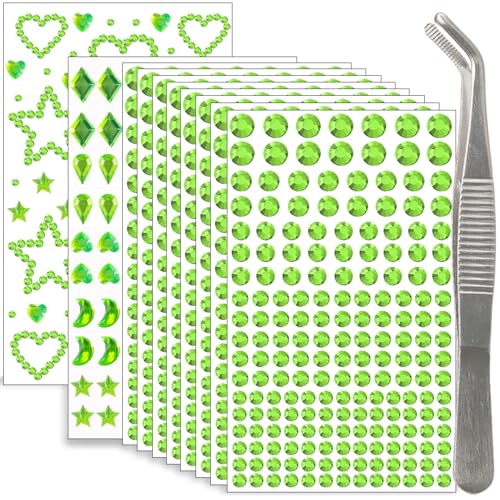 Green Stick-On Rhinestones 1760 Pcs Self-Adhesive Gems