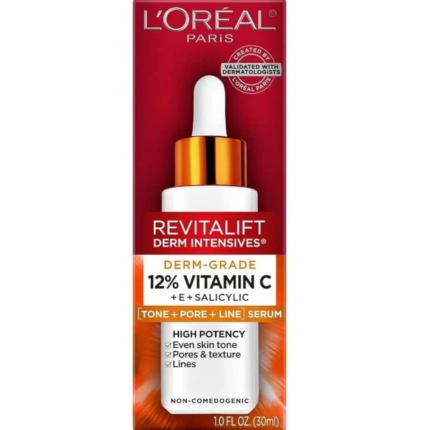 L'Oreal Paris Revitalift Derm Intensives Derm Grade 12% Vitamin C + E + Salicylic Serum, 1.0 Fl. Oz., 0.32 pounds