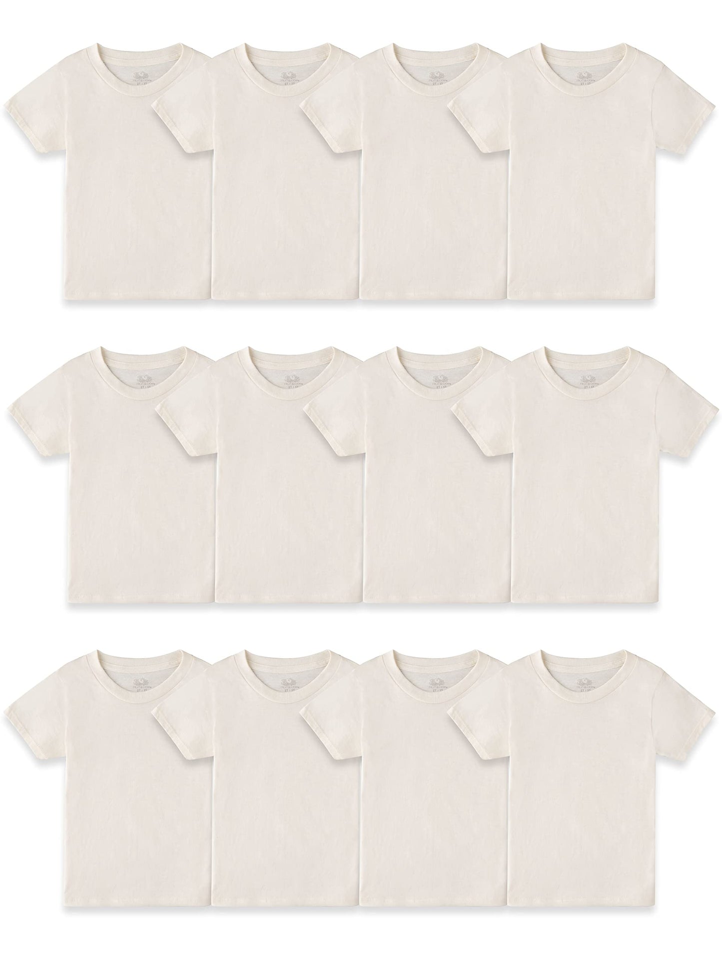 Fruit of the Loom Boys' Cotton White T Shirt, Toddler-12 Pack-Natural, 2-3T