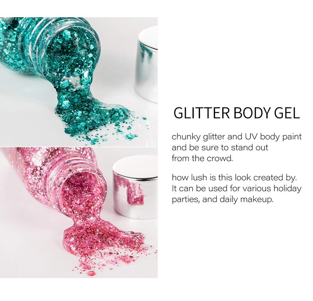 GL-Turelifes Mermaid Sequins Chunky Glitter Liquid Eyeshadow Glitter Body Gel Festival Glitter Cosmetic Face Hair Nails Makeup 30g