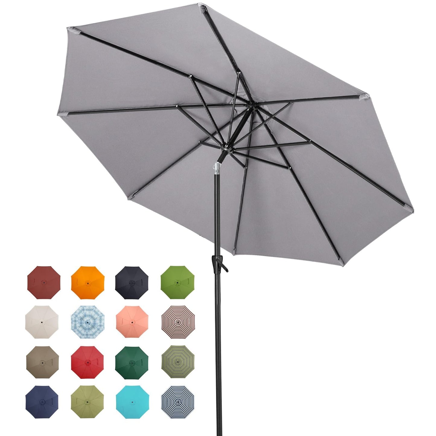 Tempera 7.5ft Patio Market Outdoor Table Umbrella with Push Button Tilt and Crank,Large Sun Umbrella with Sturdy Pole&Fade resistant canopy,Easy to set,Grey