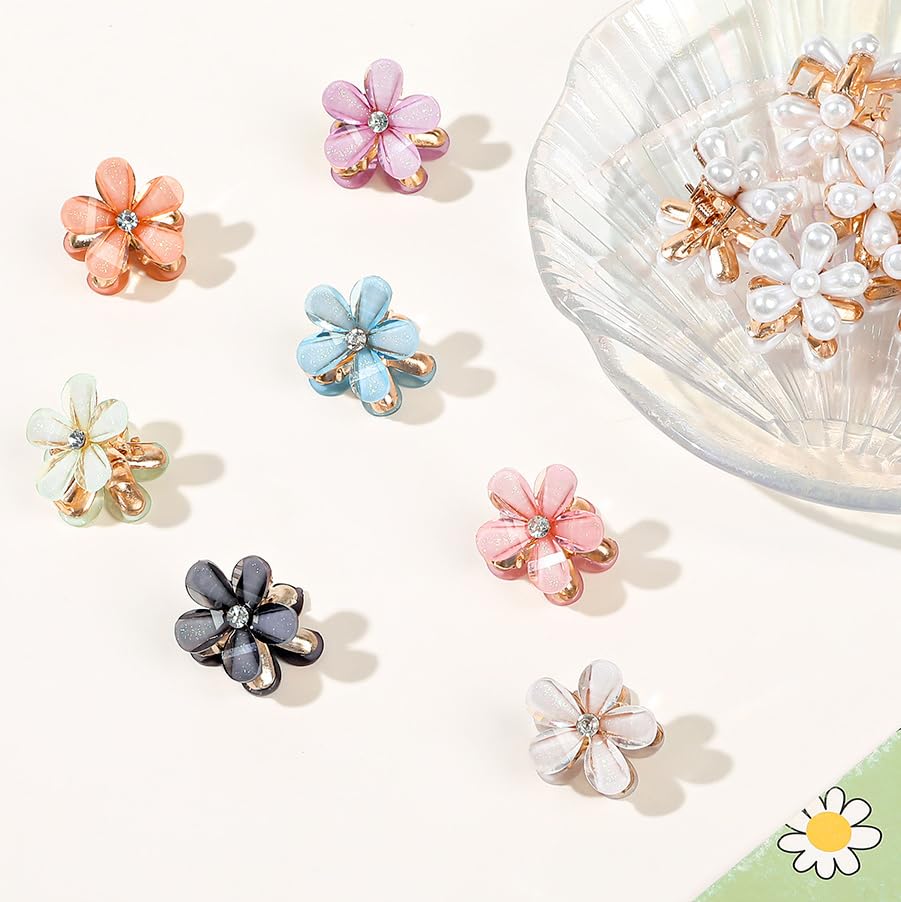 Eliongpu 20Pcs Mini Flower Hair Clips Crystal Spring Claw Clips Small Flower Hair Claw Clips for Girls Women Cute Hair Barrettes Colorful Hair Accessories for Kid Teen