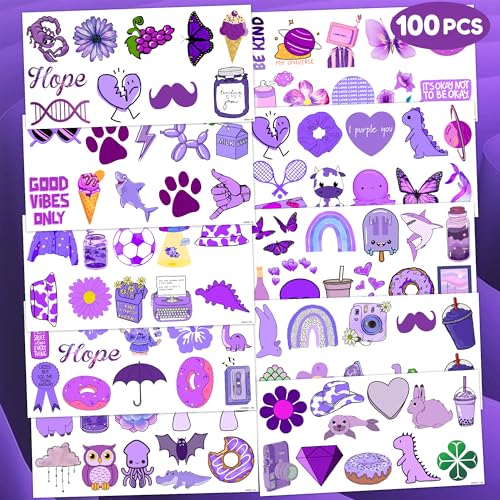 Purple Temporary Tattoos 10 Sheets 100 PCS Party Favors