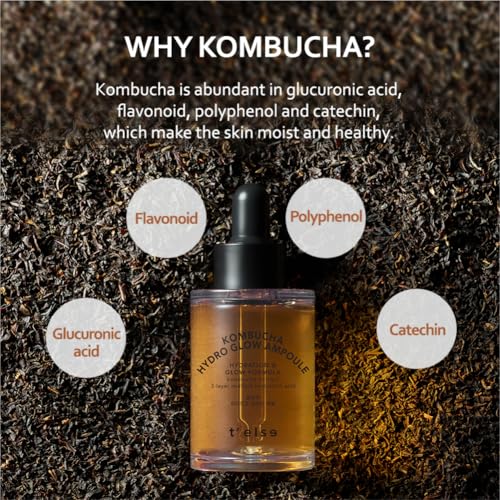 T'ELSE Kombucha Hydro Glow Ampoule 1.01oz, Tightening Deep Faical Moisturizing, Vegan, Hydrate and Soften the Skin, 30ml