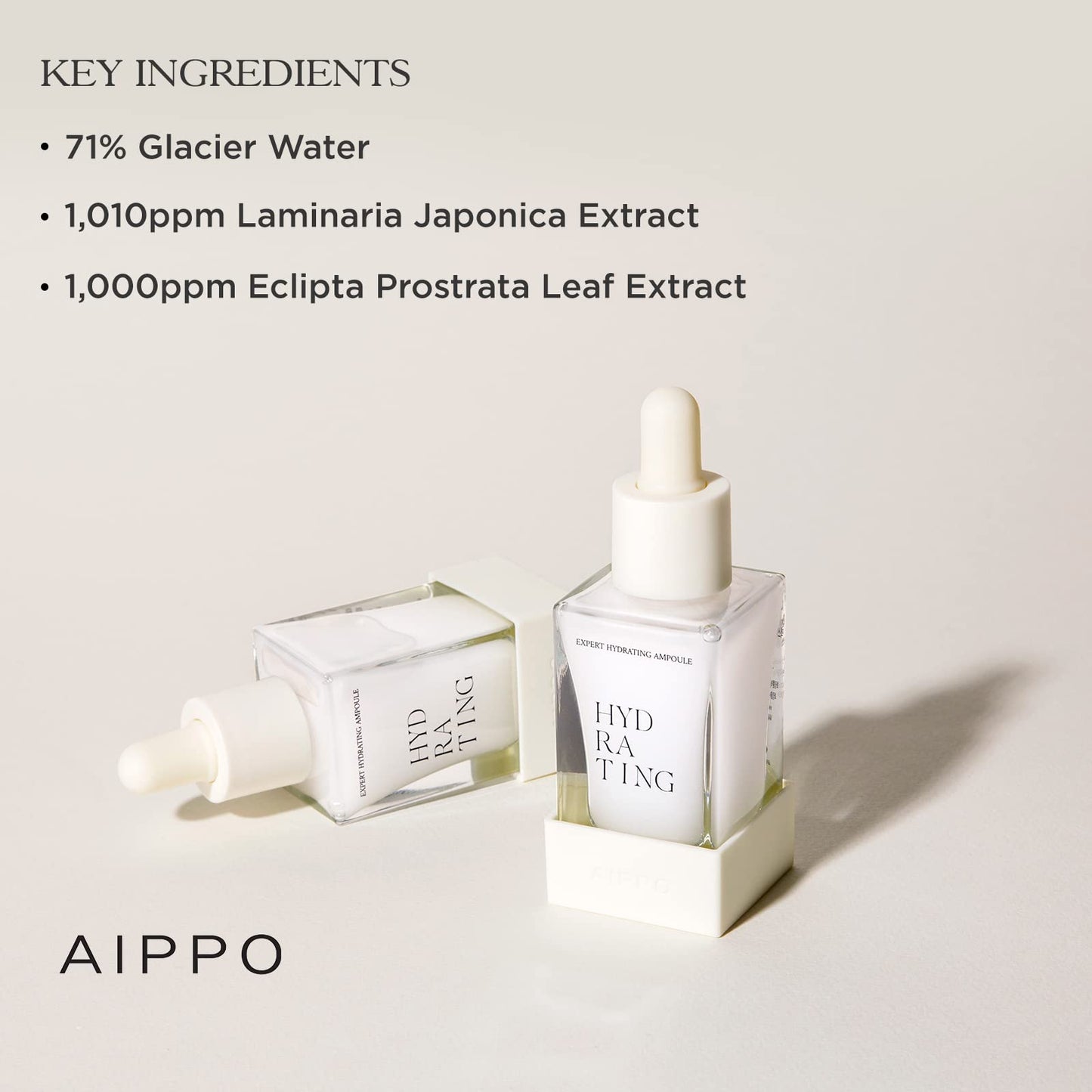 AIPPO Moisture, Hydrating Ampoule - Intensive Hydration Boost Infused with 71% Alaskan Glacier Water and 33 Marine Complex - 1.01fl.oz / 30ml, Animal Testing-Free, Korean Skincare