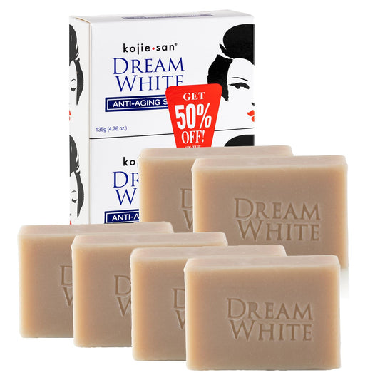 Kojie San DreamWhite Soap - Skin Brightening & Anti Aging Kojic Acid Soap that Reduces Hyperpigmentation with Collagen, Elastin & Coconut Oil - 135g x 6 Bars