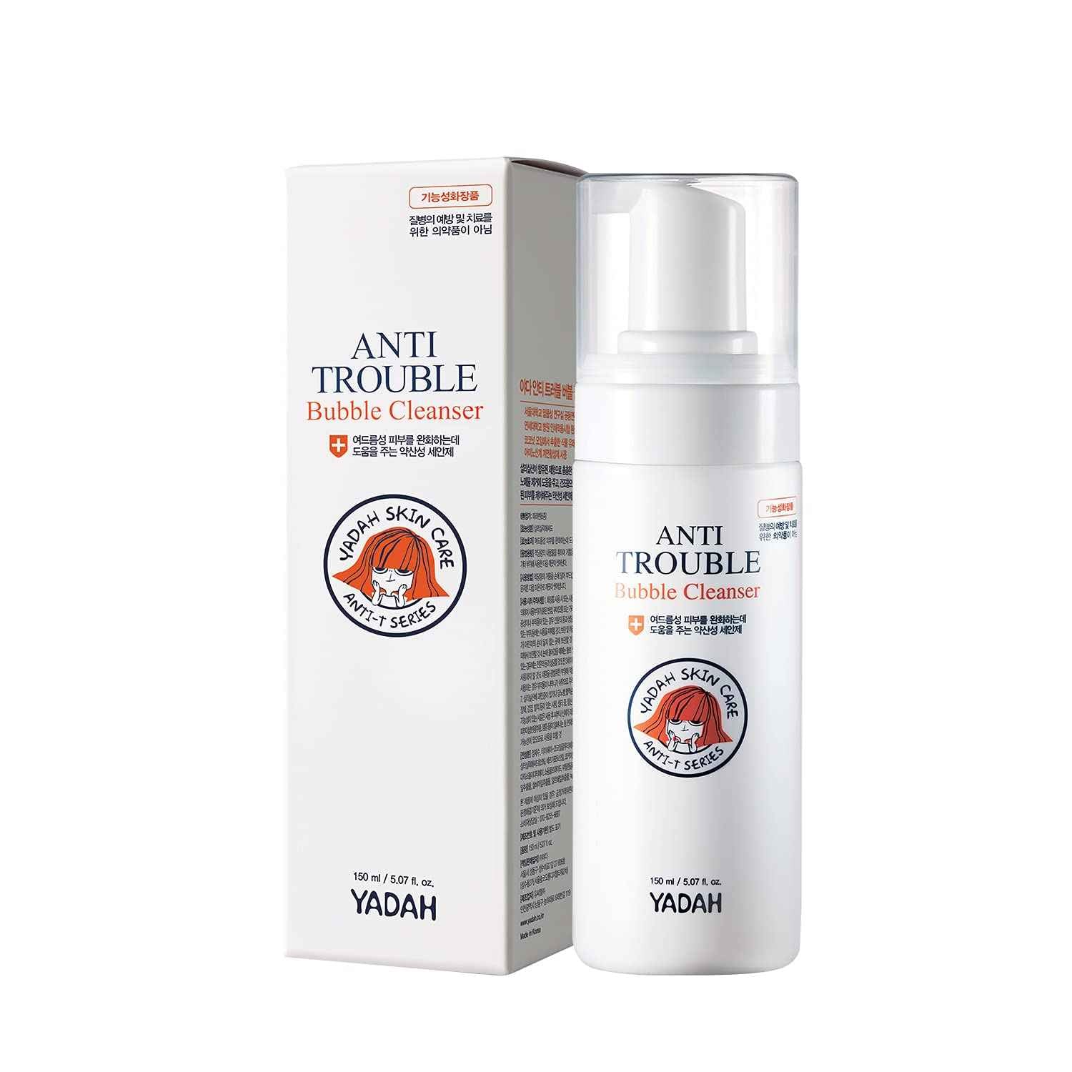 YADAH Anti Trouble Bubble Cleanser 5.07 Ounce, Facial Cleanser with Salicylic Acid for Acne, Vegan Skincare for Sensitive Skin