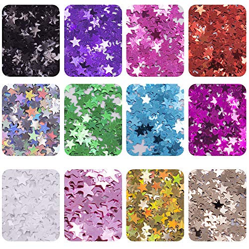 EBANKU Star Glitter Confetti, 24 Boxes Stars Holographic Sequins 3D Laser Glitter Nail Art Flakes Colorful Nail Glitter Manicure Decals Nail Decoration