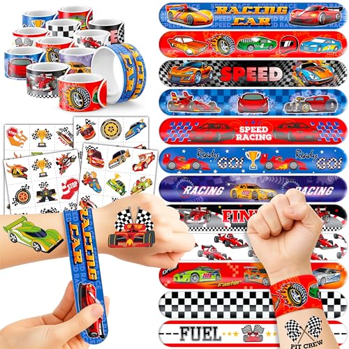 72PC Racing Party Favors Set - 48 Tattoos & 24 Slap Bracelets