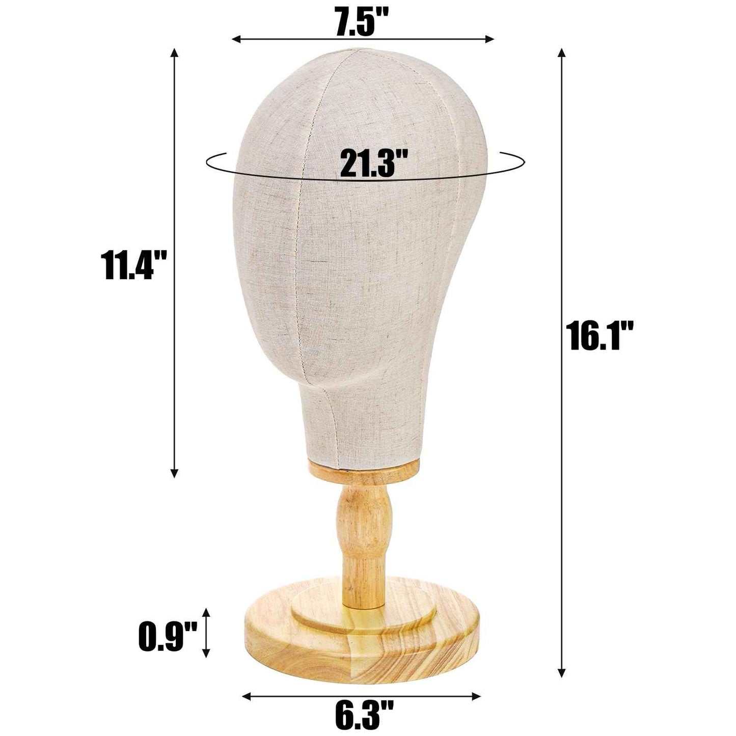 Peohud 21 Inch Mannequin Head, Canvas Wig Head Stand with Detachable Wood Stand, Linen Hat Display Model Head for Caps, Headdress, Wig Making