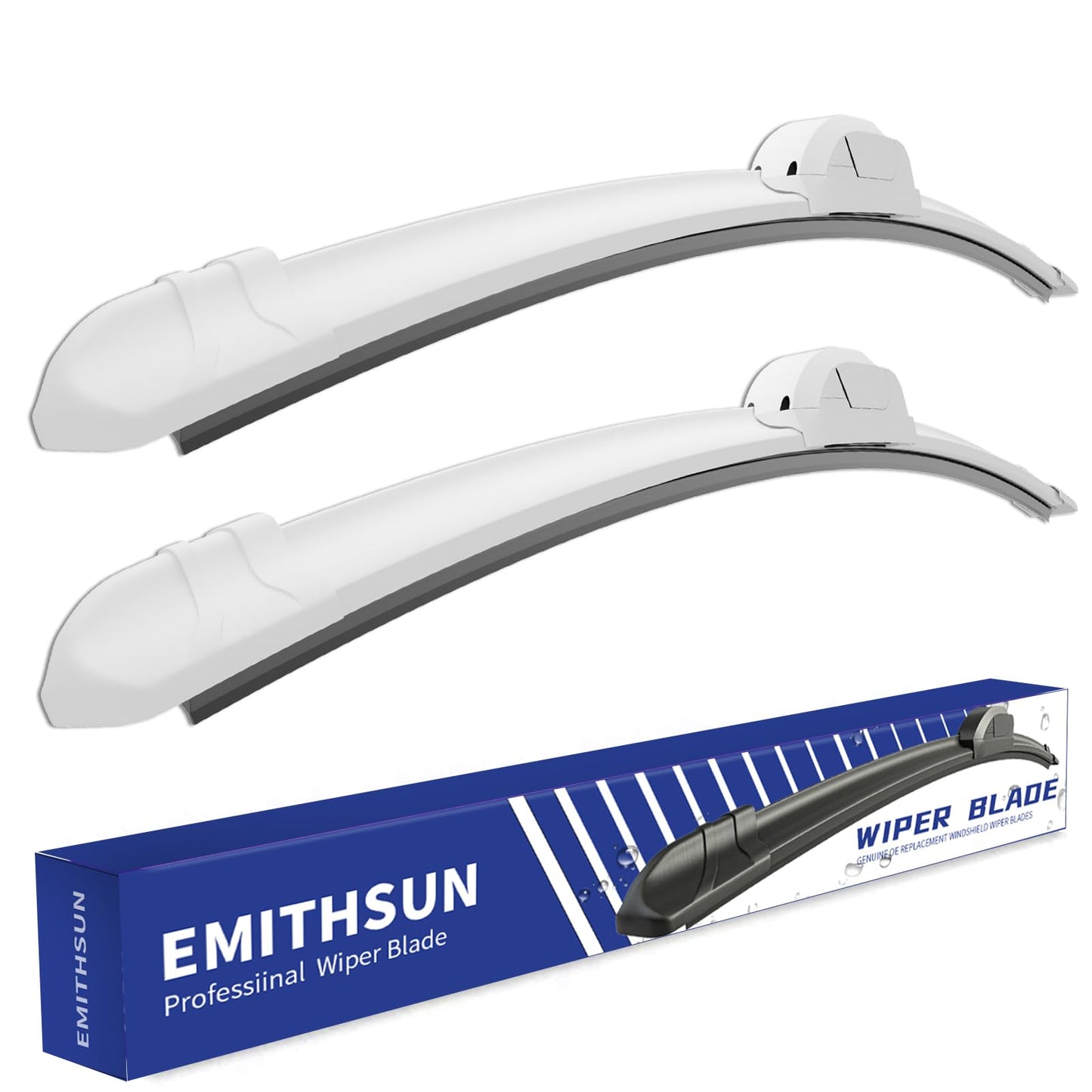 EMITHSUN OEM QUALITY 21" + 21" Premium All-Seasons Stable And Quiet White Windshield Wiper Blades (Set of 2)