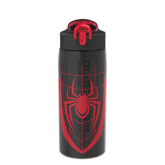 Zak Designs Marvel Spider-Man Water Bottle For School or Travel, 25 oz Durable Plastic Water Bottle With Straw, Handle, and Leak-Proof, Pop-Up Spout Cover (Spider-Man)