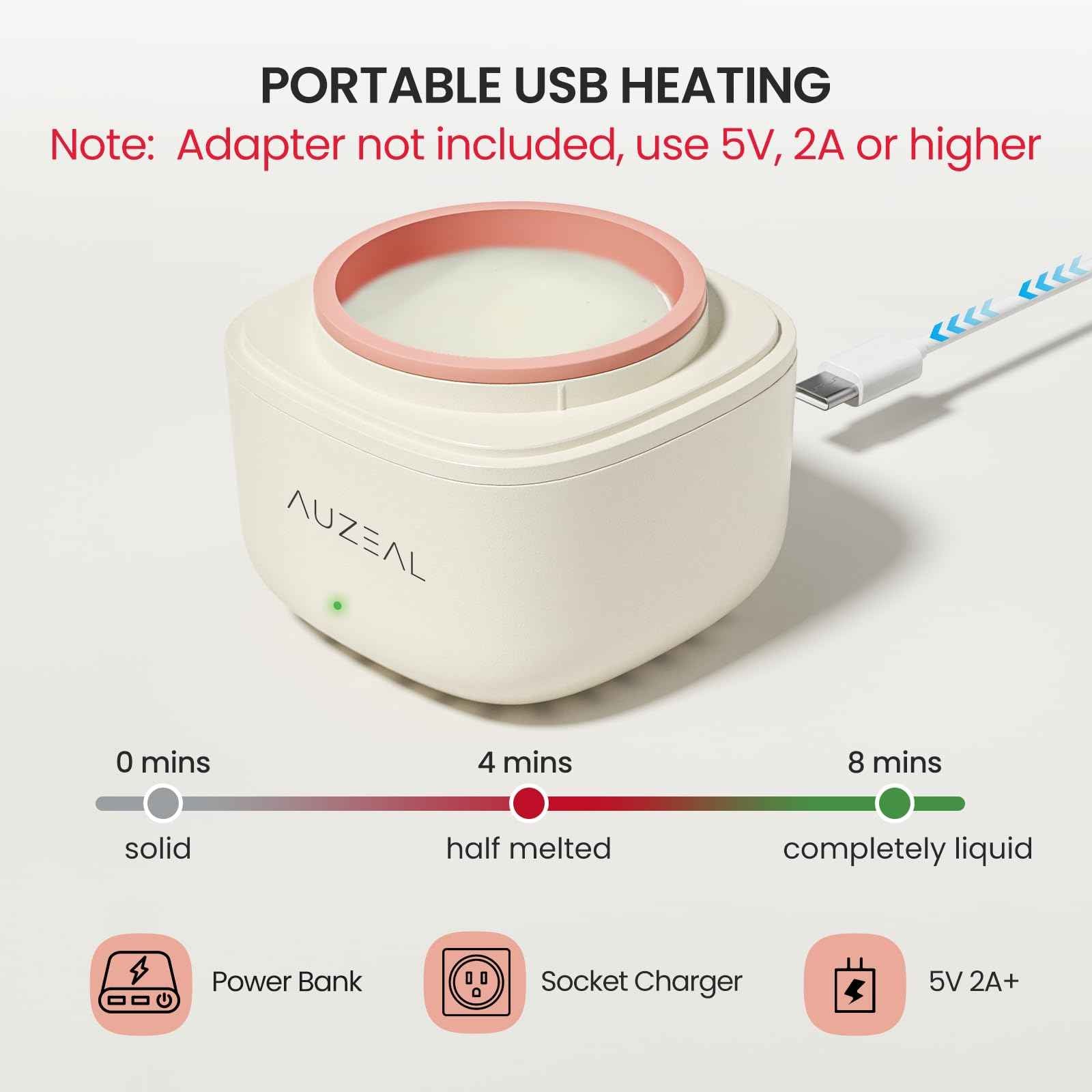 AUZEAL Mini Eyebrow Wax Kit for Women, Wax for Eyebrows Hair Removal, 26 Eye brow Waxing Sticks, 100g Brow Waxing Beads, USB Fast Heat, Smart Constant Temp, Travel or Home Use