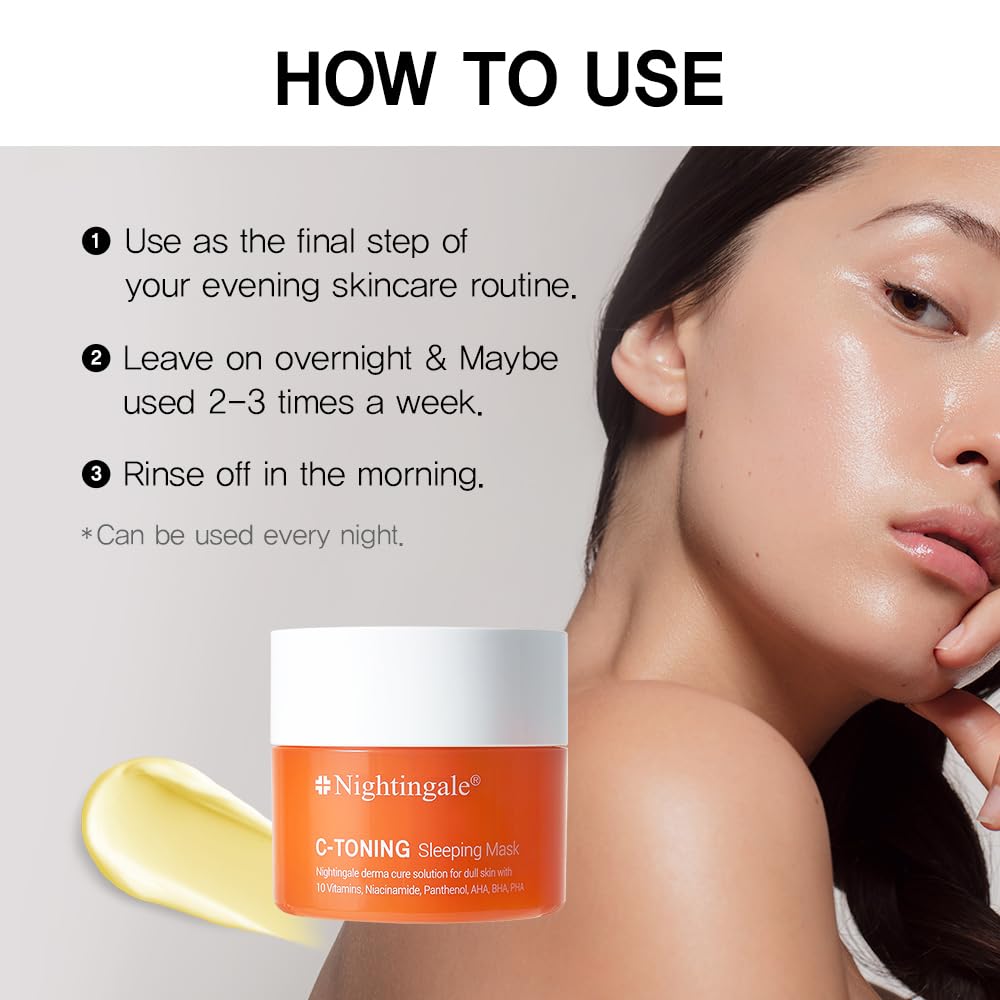 Nightingale C Toning Sleeping Mask, Vitamin C & Niacinamide & Hyaluronic Acid, Visibly Brighten, Boost Hydration, Good for Dryness, Dullness, Uneven Texture, Hypoallergenic, Fragrance & Alcohol Free