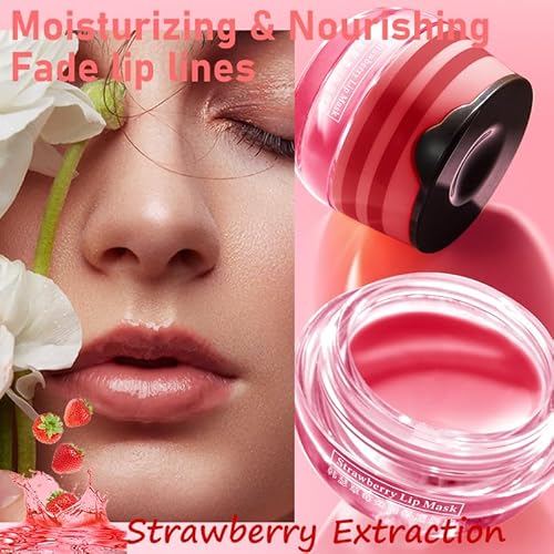 Honey & Strawberry Lip Balm Lip Mask, Hydrate Repair Prevent Dry Cracked Lip, Effective Reduces Lip Lines, Vitamin E Moisturizing Propolis Sleeping Lip Care (2Pcs Honey & 2Pcs Strawberry)