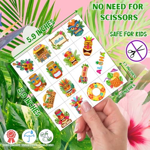 Hawaiian Luau Temporary Tattoos for Kids - 96 PCS