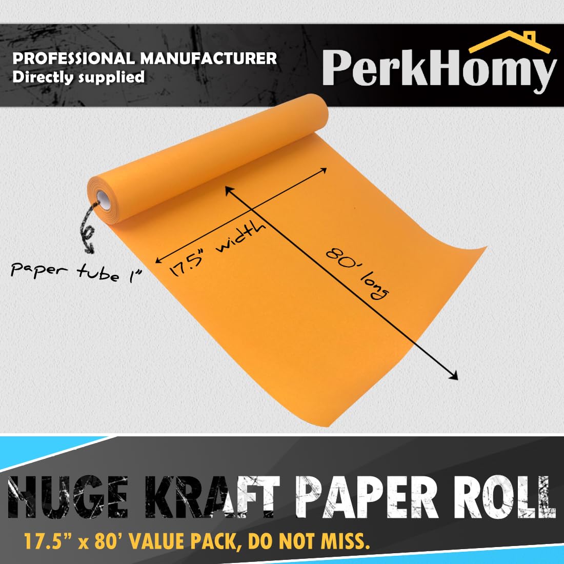 PerkHomy Gold Kraft Paper Roll 17.5" x 960" (80') for Gift Wrapping Bouquet Flower Kids Art Painting Craft Writing Packaging Shipping 80GSM 55LB (Gold, 17.5" x 80')