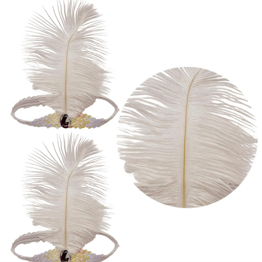 XKTEI 2pcs Feather Headdress,Sequins Headband,1920s Flapper Headpiece,Carnival Party Headwear,Costume for Gatsby Theme Party,Mardi Gras Feather Headband (White-1)