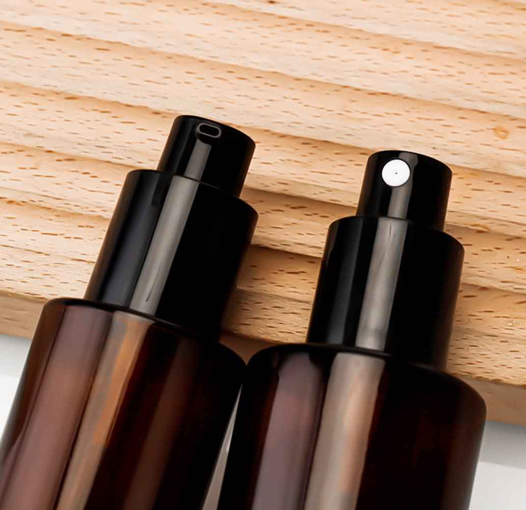 Ericotry 2 PCS 120ml/4oz Amber Glass Travel Bottles with Black Pump - Leakproof Lotion Dispenser for Essential Oil, Cream, Shampoo