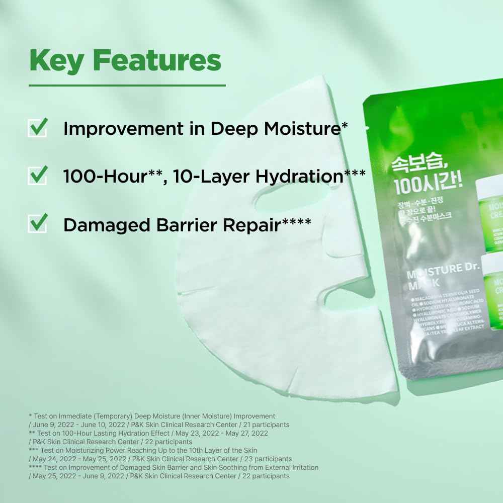 ISOI Moisture Dr. Mask Pack, Hydrating & Soothing Korean Sheet Mask for Face with Tea Tree, Ceramide & Hyaluronic Acid, Nourishing Skin Barrier Care, Korean Skin Care (10EA)