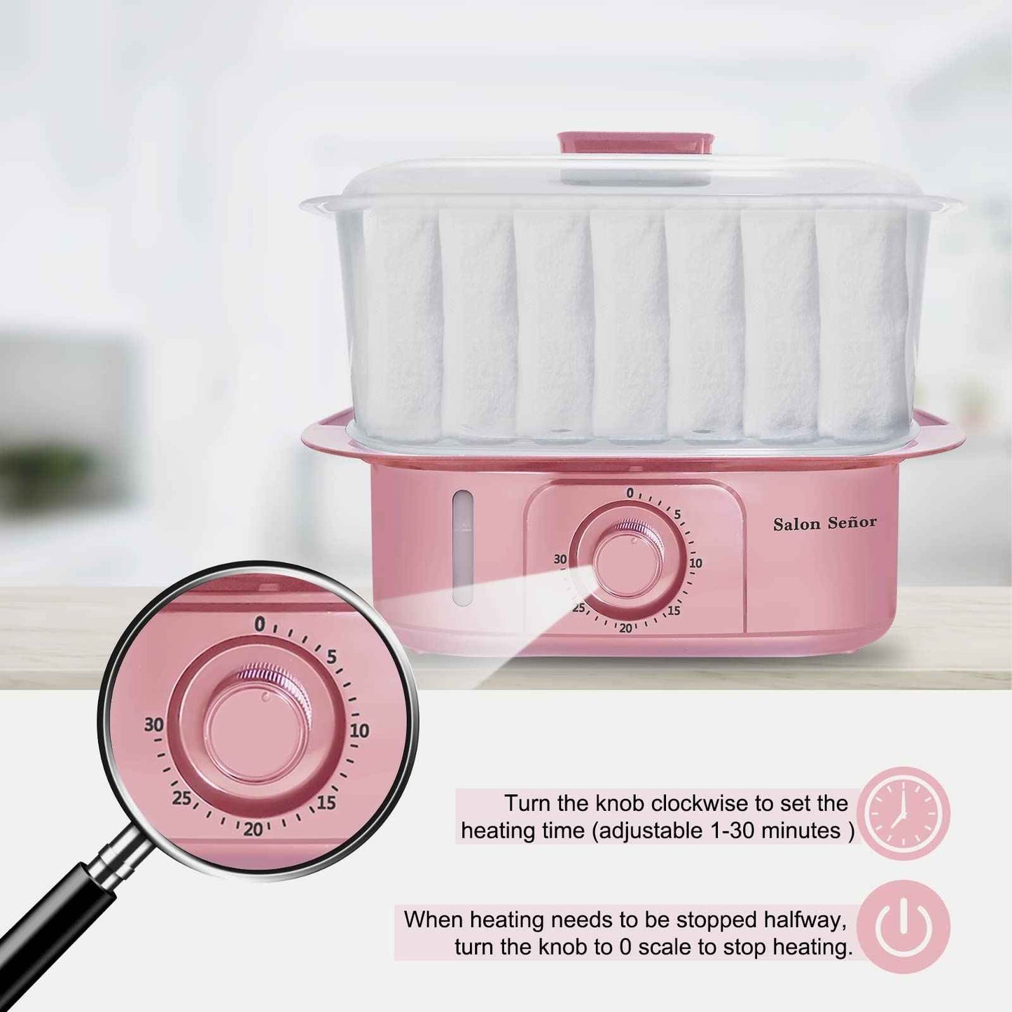 Salon Señor Pink Towel Steamer with Quickly Heating in 5 Mins Auto Off Timer Spa Towel Steamer for Personal Use at Home