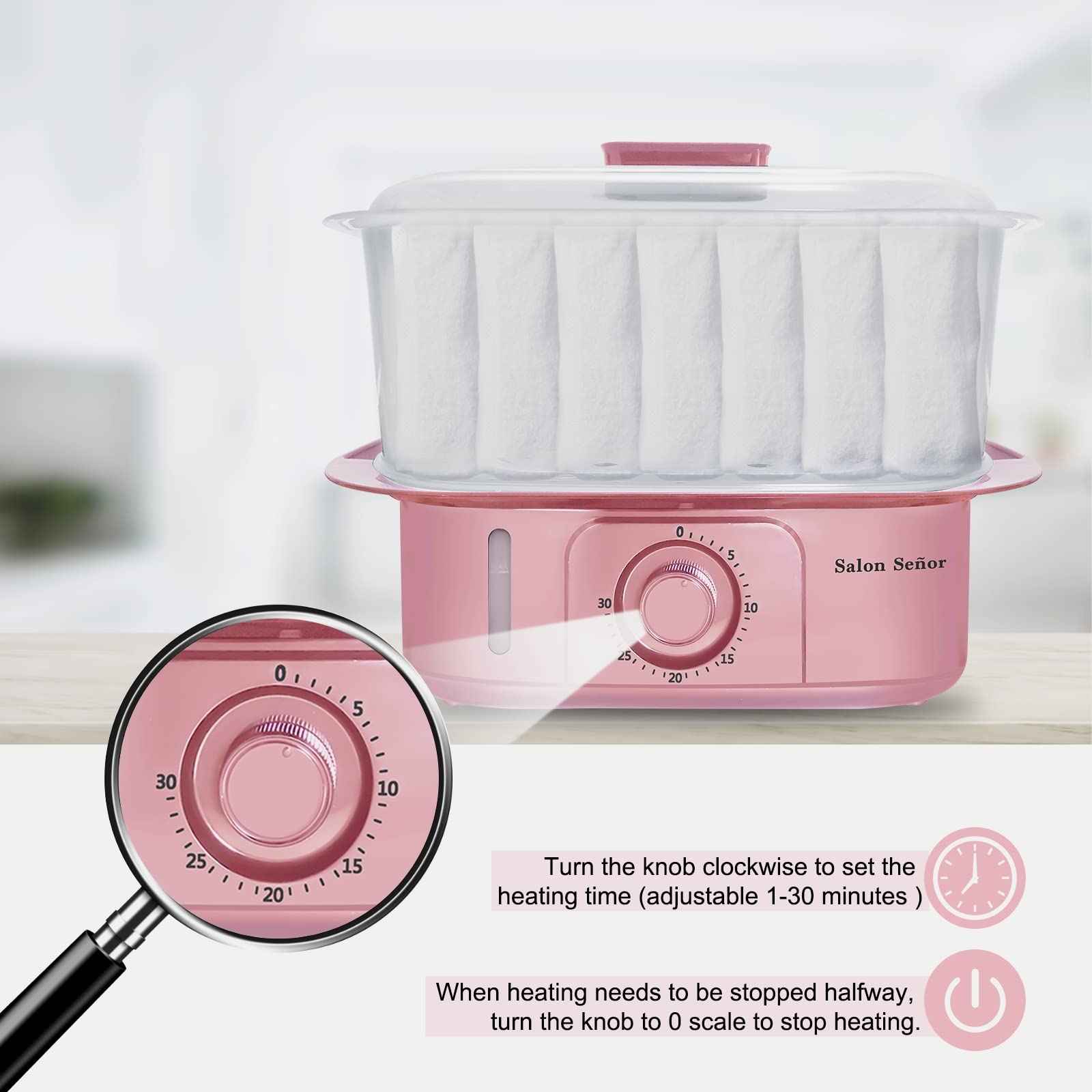 Salon Señor Pink Towel Steamer with Quickly Heating in 5 Mins Auto Off Timer Spa Towel Steamer for Personal Use at Home