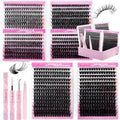 FADLASH Lash Clusters Kit Natural D Curl Eyelash Cluster Volume Lashes Extensions with Lash Bond and Seal Lash Tweezers for Beginners (30D+40D+50D+60D+80D+100D)