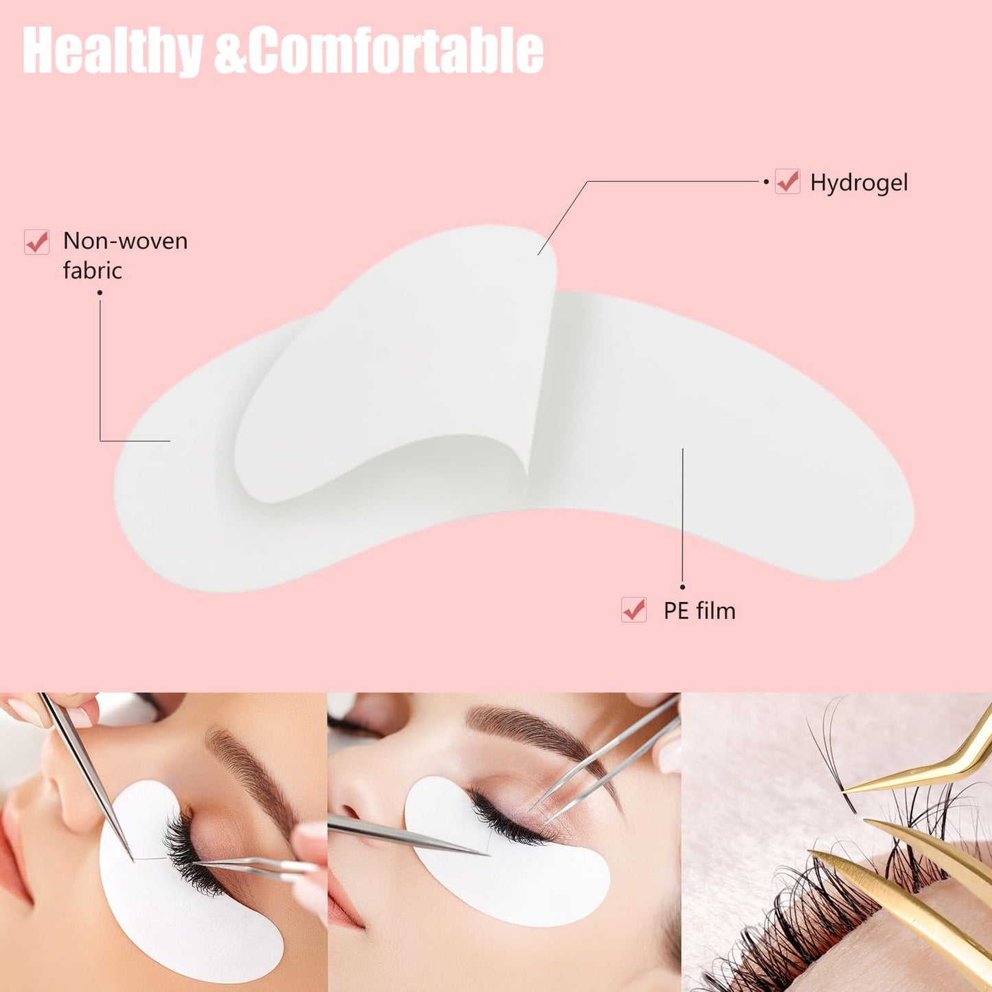 100Pairs Eyelash Extension Gel Patches Kit Natural Hydrogel, Lash Gel Pads for Beauty Makeup Mask Kit Supplies Eye Mask Pads Beauty Tools (Silver-Women)