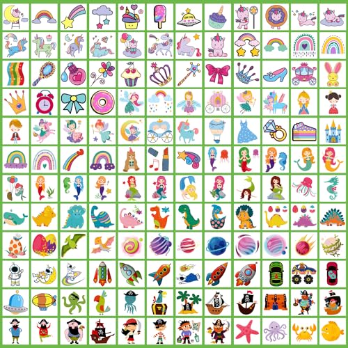partywind 408 Sheets Individual Tattoos for Kids + 30 Sheets Glow Mixed Styles Temporary Tattoos for Boys Girls Christmas Stocking Stuffers, Party Supplies Favors for Children